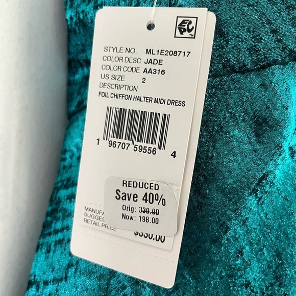 LIV FOSTER JADE Foil Chiffon Metallic Teal Halter Knotted Back Dress Size 2 NWT - Picture 12 of 16